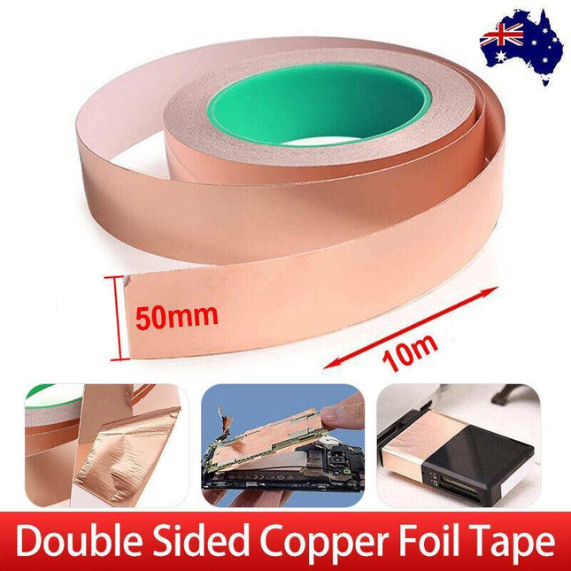 Double Sided Copper Foil Tape 10M x 50MM EMI Shielding Conductive Adhesive Tapes - Aimall