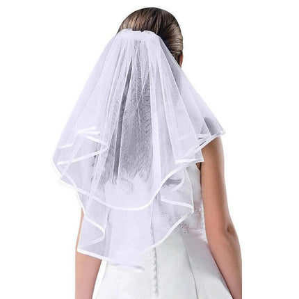 Women Bridal Wedding 2-Tier Veil With Satin Edge Comb Hen's Night White Ivory AU - Aimall