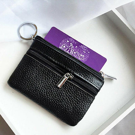 Coin Small Change Bag Card Wallet Pouch Zip Up Women Key Ring Leather Mini Purse - Aimall