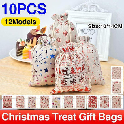 10PCS Christmas Cookie Candy Treat Gift Bags Xmas Party Wrapping Drawstring Bag - Aimall