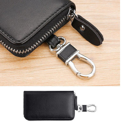 Key Holder Bag Leather Case Ring Wallet Car Unisex Pouch Keychains Black Coffee - Aimall