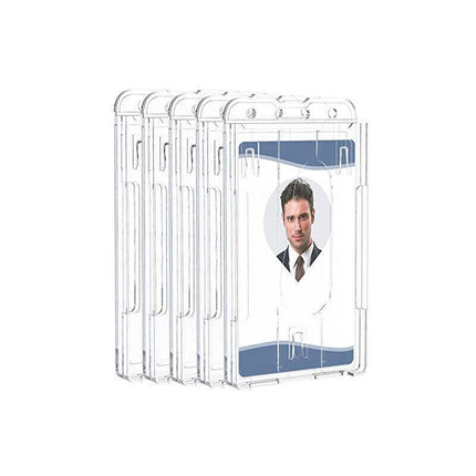 5Pcs Clear ID Card Holder Hard Plastic Vertical Double Sides Badge Business Work - Aimall