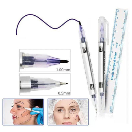 Microblading Tattoo Eyebrow Surgical Skin Marker Pen Ruler Tattoo Piercing 2PCS - Aimall