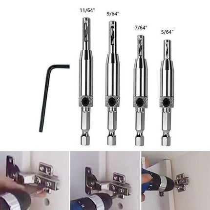 4x Self-Centering Drill Bits Hex Shank Pilot Door Drawer Hinge Hole Screw Guide - Aimall