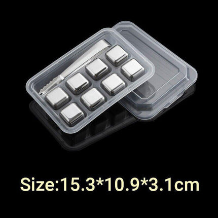 Stainless Steel Whiskey Stones x 8 Ice Cubes With Tong Reusable Cooling Ice Cube - Aimall