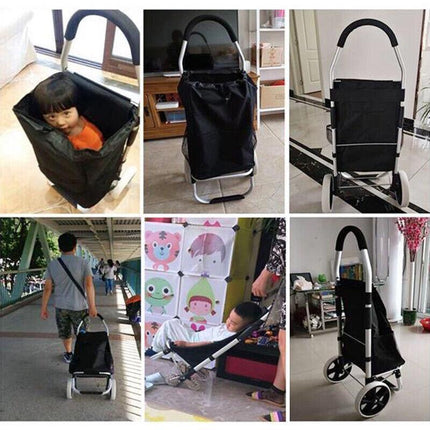Shopping Cart Trolley Grocery Aluminium Foldable Luggage Wheels Basket Carts Bag - Aimall