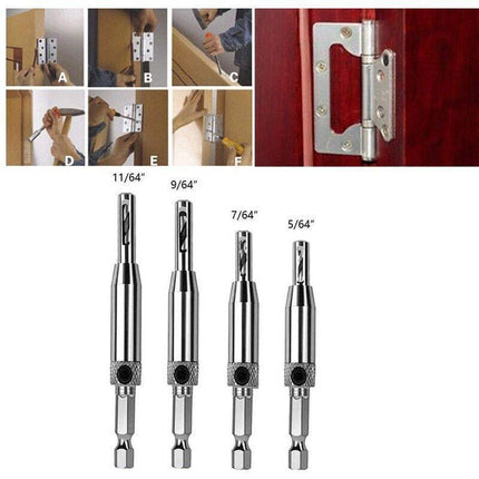 4x Self-Centering Drill Bits Hex Shank Pilot Door Drawer Hinge Hole Screw Guide - Aimall