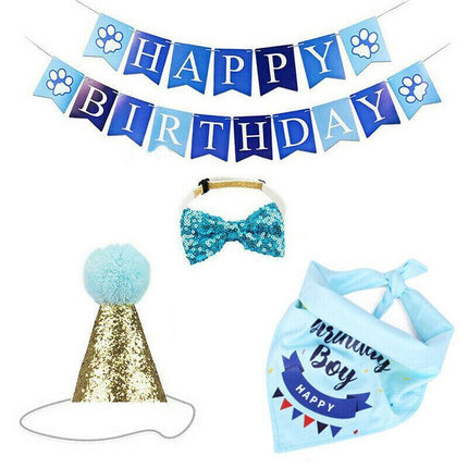 Dog Pet Happy Birthday Banner Hat Headwear Bandana Neckerchief Ties Party Decor - Aimall
