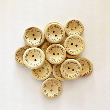 100PCS Natural Wooden Button Craft Sewing DIY Handmade With Love Wooden Buttons - Aimall