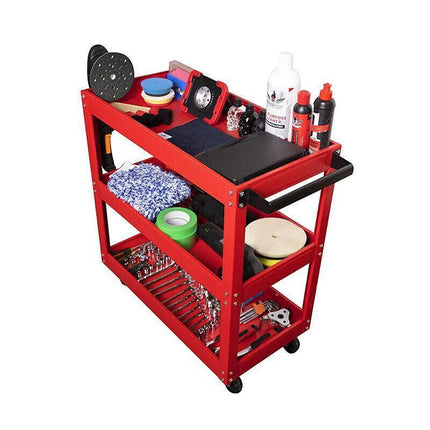 Tool Trolley 3 Tiers Workshop Cart Rolling Steel Part Storage Handyman 150KG Red - Aimall
