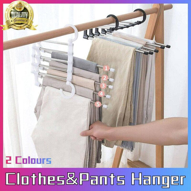 5 in1 Multi-functional Pants rack Stainless-Steel Wardrobe Magic Clothes Hanger - Aimall