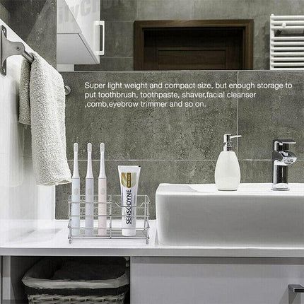 Toothbrush Non-Slip Holder Toothpaste Organizer Bathroom Stainless Steel Stand - Aimall