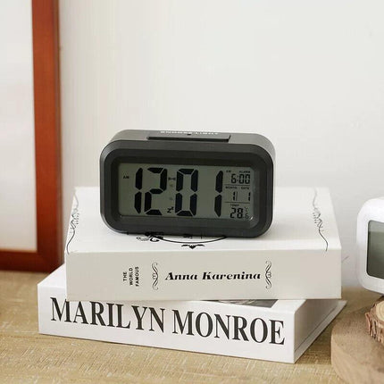 Digital Bedside LED Snooze Alarm Clock Time Temperature Day/Night Desktop Clock - Aimall