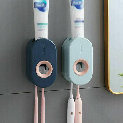 Automatic Toothpaste Dispenser Bathroom Wall-mounted Rack Toothbrush Holder AU - Aimall