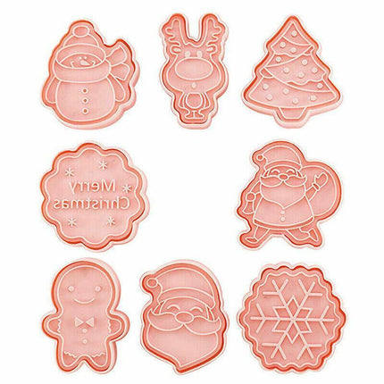 8Pcs/Set Christmas Cartoon Cookie Cutter 3D Biscuit Decorating Mold Baking Mould - Aimall