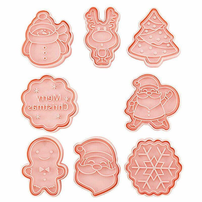 8Pcs/Set Christmas Cartoon Cookie Cutter 3D Biscuit Decorating Mold Baking Mould - Aimall