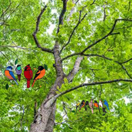 Stained Birds-On-A-Wire Window Panel Hanging Suncatcher Ornament Gifts AU Stock - Aimall