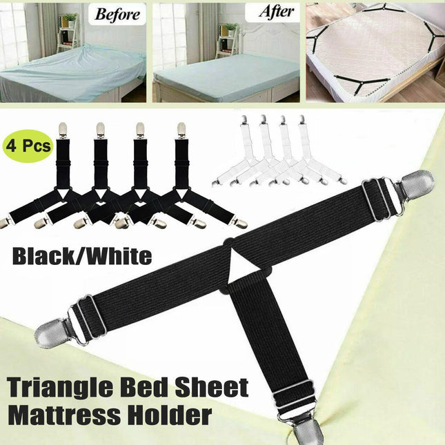 4 Pcs Triangle Fitted Sheet Strap Clips Grippers Mattress Bed Suspenders Holder - Aimall