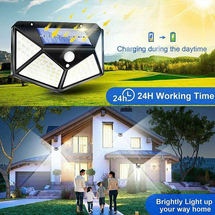 4PCS 100 LED Solar Power Motion Sensor Light Outdoor Security Garden Waterproof - Aimall