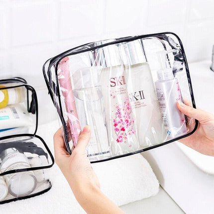 4PCS PVC Toiletry Bag Clear Transparent Plastic Travel Cosmetic Make Up Zipper - Aimall