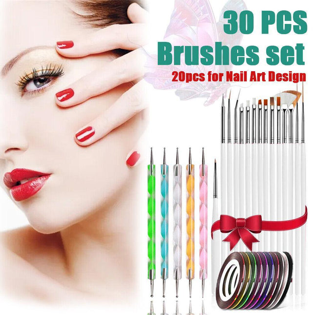 30pcs DIY Nail Art Painting Drawing Design Brushes Dotting Pen Tool Pen kit AUS - Aimall