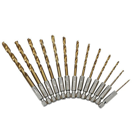 13 PCS Quick Change HSS Titanium Drill Bits Hex Shank Set Soft Metal Wood Timber - Aimall