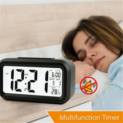 Digital Bedside LED Snooze Alarm Clock Time Temperature Day/Night Desktop Clock - Aimall