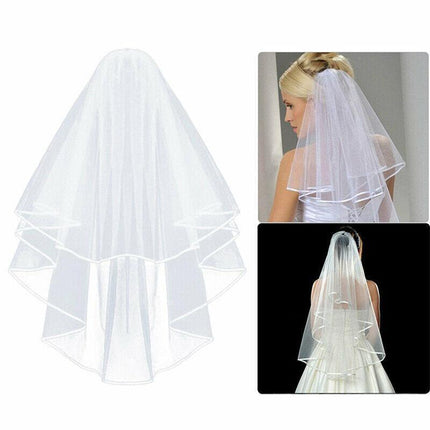 Women Bridal Wedding 2-Tier Veil With Satin Edge Comb Hen's Night White Ivory AU - Aimall
