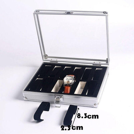12 Grids Carbon Fiber Aluminum Watch Box Storage Case Holder Display - Aimall