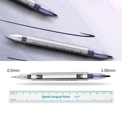 Microblading Tattoo Eyebrow Surgical Skin Marker Pen Ruler Tattoo Piercing 2PCS - Aimall