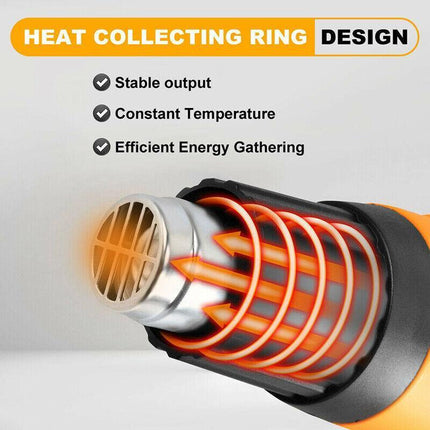 2000W Electric Heat Gun Hot Air Adjustable Temperature w/4 Nozzles Heating Tool - Aimall