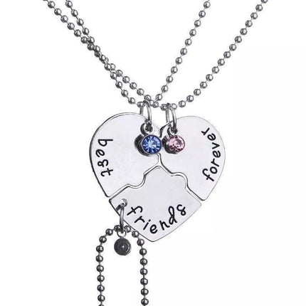 3PCS Best Friends Forever Heart Pendant Necklace Friend Jigsaw Necklace - Aimall