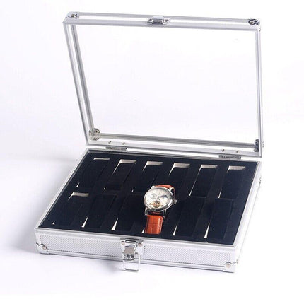 12 Grids Carbon Fiber Aluminum Watch Box Storage Case Holder Display - Aimall