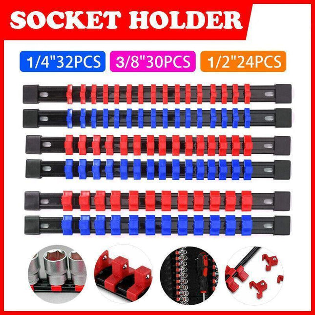 6PCS Socket Holder Storage tray Rail Rack Organizer Mountable Sliding1/4 3/8 1/2 - Aimall
