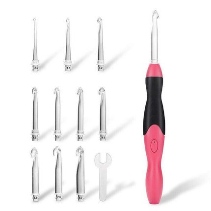 11in 1 LED Light Up Crochet Hooks Set USB Knitting Needles Weave Sewing Tools AU - Aimall