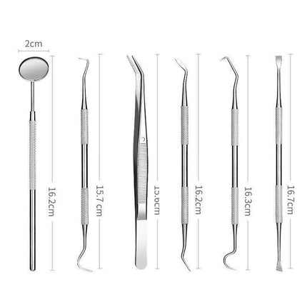 6PCS Dental Hygiene Teeth Cleaning Tools Kit Mirror Scraper Pick Scaler Tweezer - Aimall