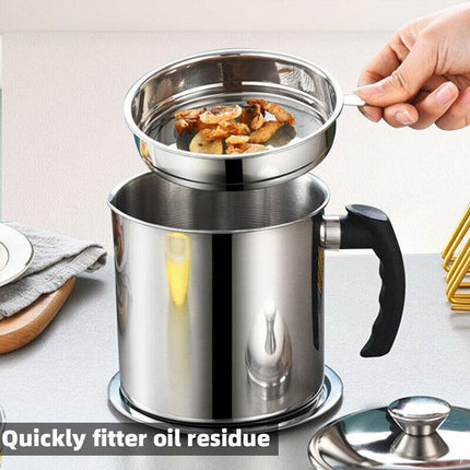 Stainless Steel Oil Strainer Pot Container Jug Storage Can Filter Cooking Grease - Aimall