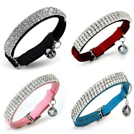 Collar Suede Cat Kitten Puppy Pet safety release adjustable Rhinestone 5 Colours - Aimall