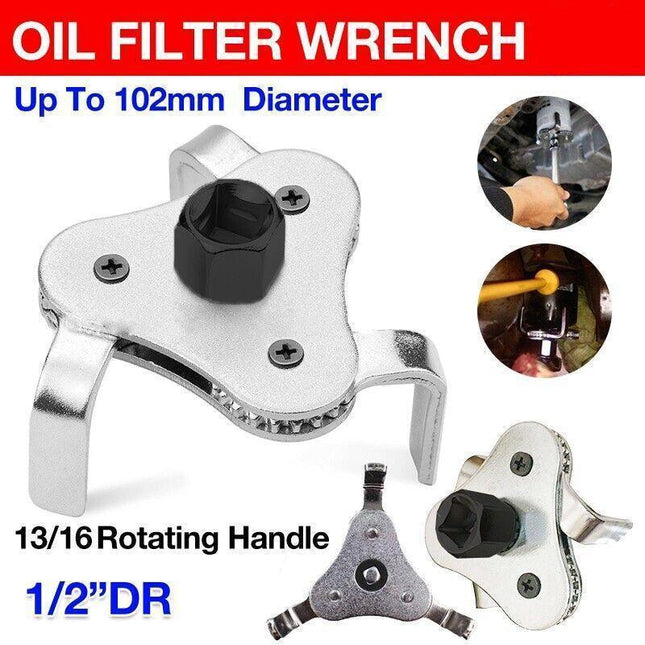3 Leg Oil Filter Removal Wrench Tool Auto Engine- 1/2" & 7/8'' Drive 60mm-110mm - Aimall