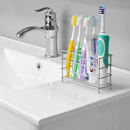 Toothbrush Non-Slip Holder Toothpaste Organizer Bathroom Stainless Steel Stand - Aimall