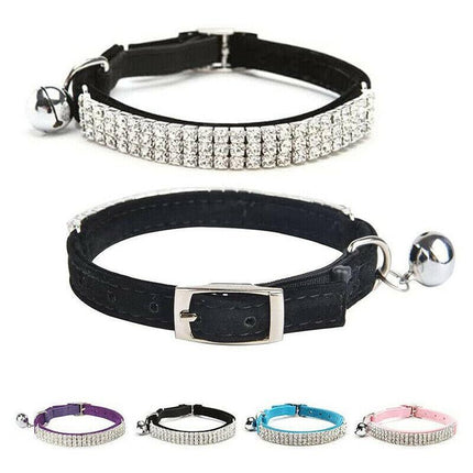 Collar Suede Cat Kitten Puppy Pet safety release adjustable Rhinestone 5 Colours - Aimall