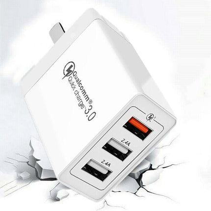 30W Qualcomm 3Port QC3.0 Fast Charging USB Wall Charger Adapter For iPhone AU - Aimall