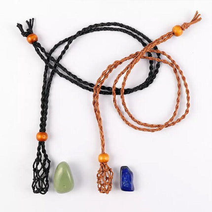 Empty Stone Holder Necklace Crystal Quartz Gemstone Cage Rope Cord Pendant DIY - Aimall