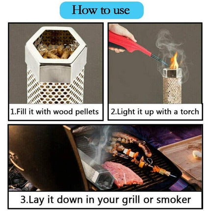 Hexagon BBQ Smoker Tube Stainless Steel Grill Accessory Smoking Box Long Lasting - Aimall