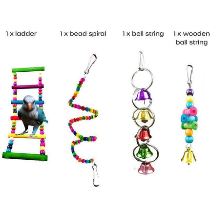 10PCS Bird Toys Parrot Swing Toys Chewing Hanging Bell Cockatiel Cage Toy Set AU - Aimall