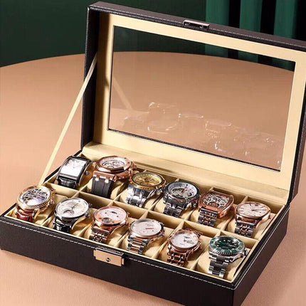 12Grids Leather Watch Jewelry Display Storage Holder Case Box Organizer AU Stock - Aimall