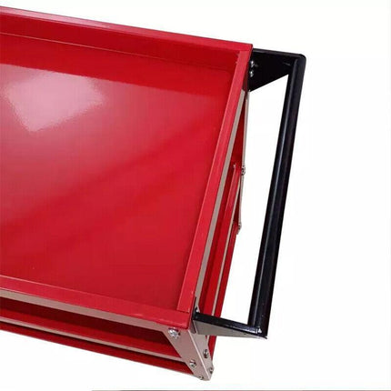 Tool Trolley 3 Tiers Workshop Cart Rolling Steel Part Storage Handyman 150KG Red - Aimall