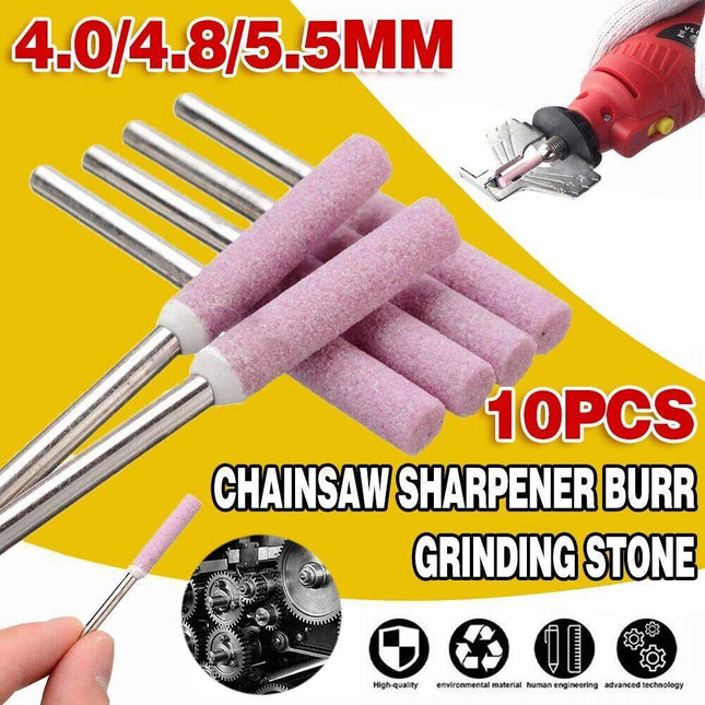 10 Chainsaw Sharpener Burr Grinding Stone File Chain Part Sharpening 4/4.8/5.5mm - Aimall