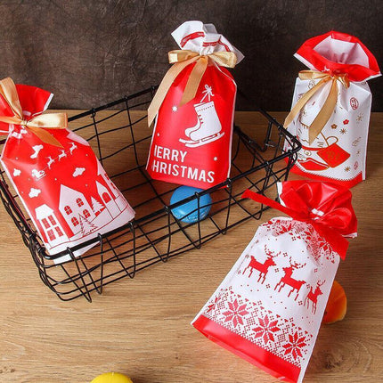 10PCS Plastic Candy Bags Christmas Elk Candy Sweet Treat Bags Biscuit 15*23.5CM - Aimall