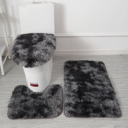 AntiSlip Washable 3pc Bathroom Mat Set Fluffy Toilet Cover Pedestal Rug Bath Mat - Aimall